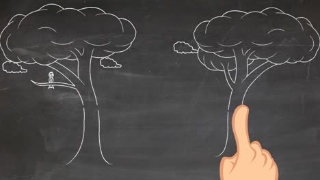 dibujo animado de energía verde en una pizarra con árboles y una hamaca