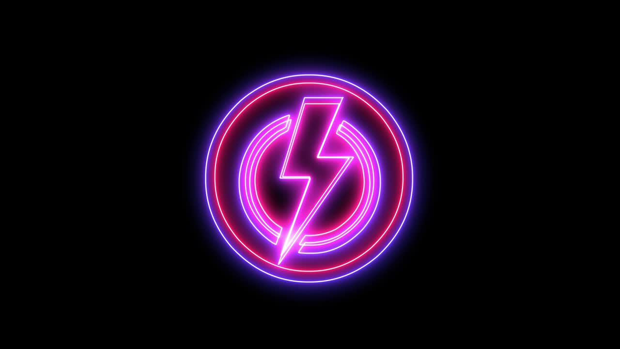 Pink purple and red glowing lightning icon with shining circles in motion