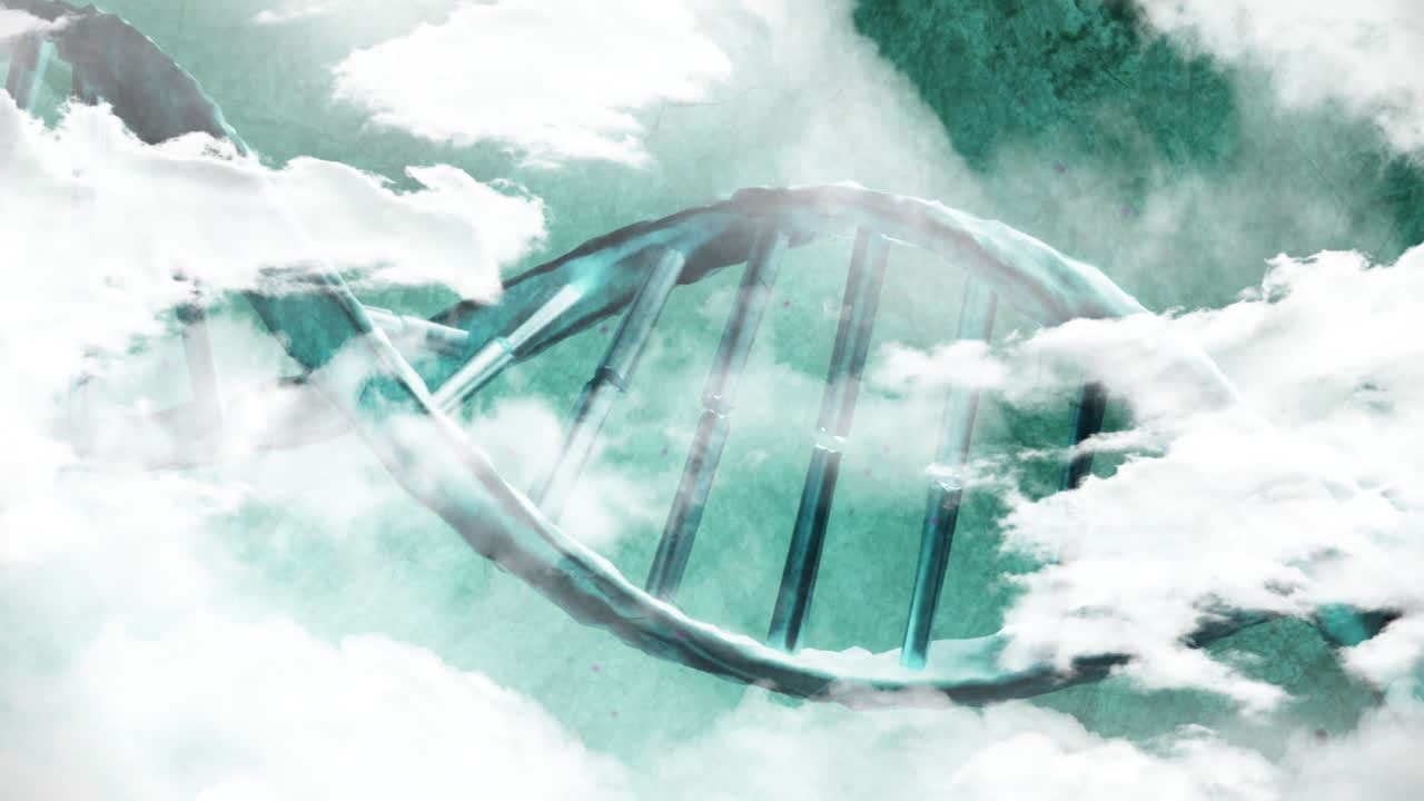 Animation of DNA strand intertwining with clouds in serene school sky backdrop