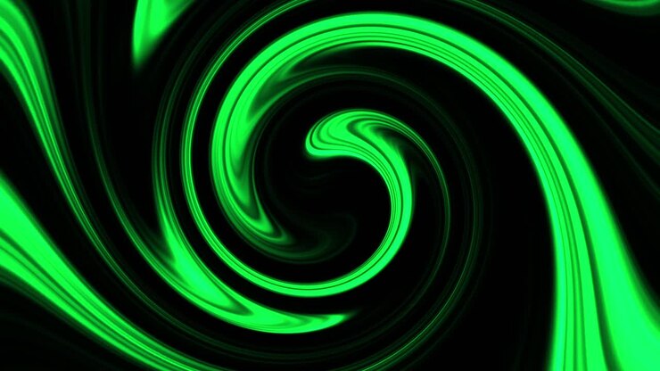Abstract neon green black psychedelic disco swirl seamless loop motion background. 4K 3D green gradient color hypnosis spiral animation for music, title intro, transition, presentation and background.