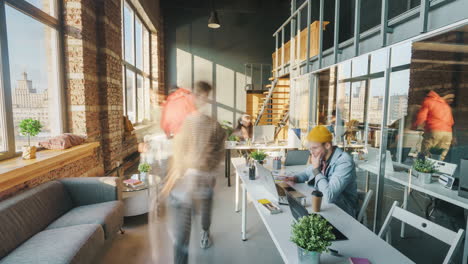 modern open-plan office space with workers