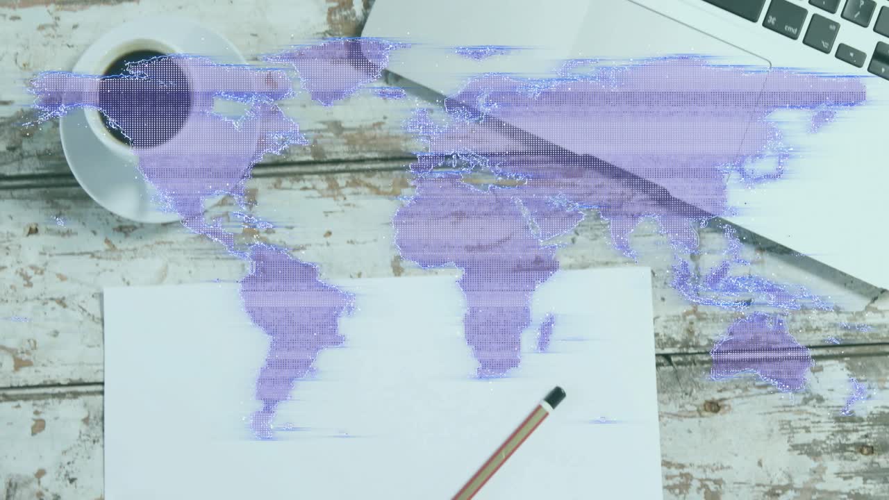 Flickering glitch on map and pencil causing cup sliding, widening revealing laptop and desk layout