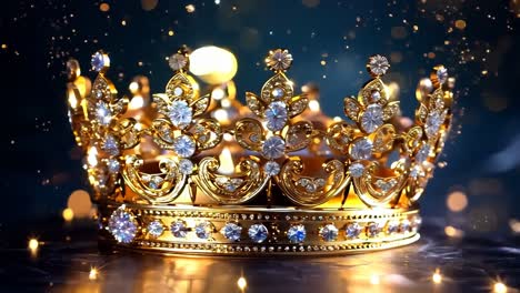 a gold crown with diamonds on a dark background