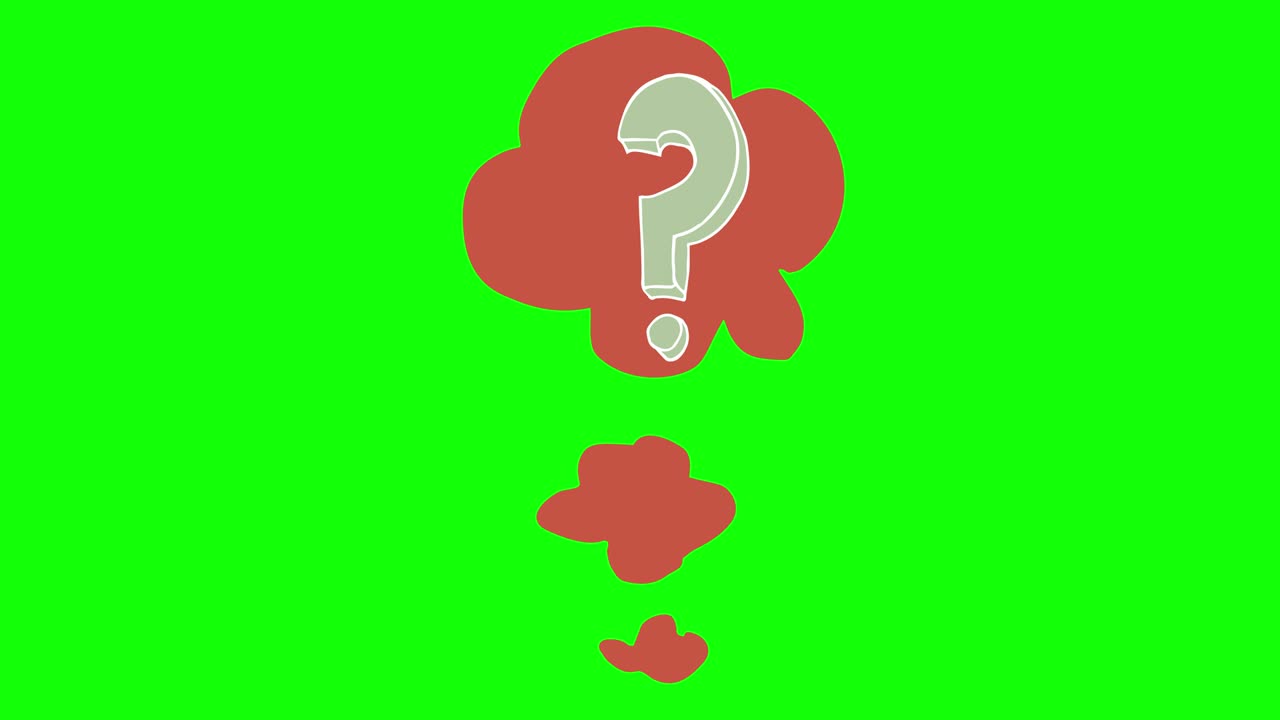 Animated cartoon question mark with thought bubble on green screen. Question mark in retro style. Design for query background, faq, interrogation, quiz, poll. Stock video