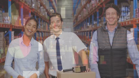 Statistical-data-processing-against-diverse-male-and-female-supervisors-smiling-at-warehouse