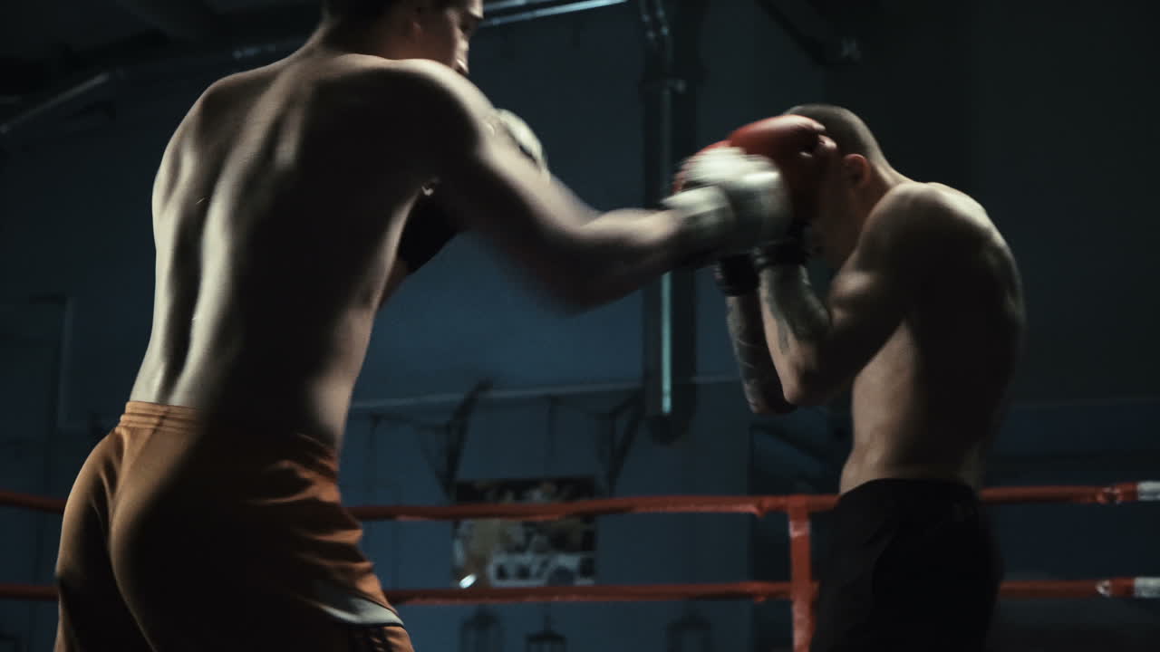 Two boxers training in the ring