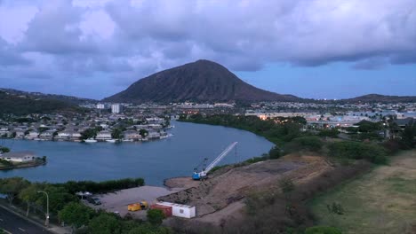 hyperlapse at blue hour over hawaii kai marina with koko head in background