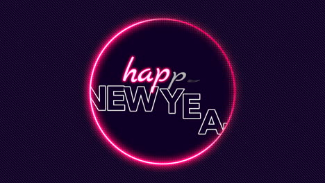 happy new year with neon red circle on black gradient