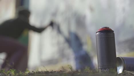 Blurred-view-of-man-painting-graffiti-on-wall