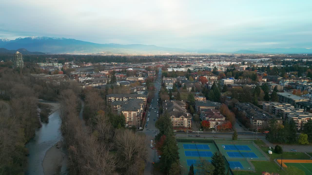 an aerial drone shot of port coquitlam's gate's park.