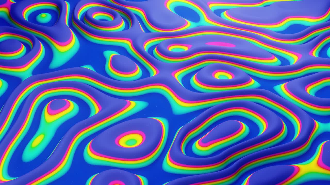 patrón ondulado abstracto en una superficie brillante y brillante, color arco iris de gradiente líquido, ondas en el fluido de pintura en animación suave. brillo en líquido viscoso 3d. retroceso creativo