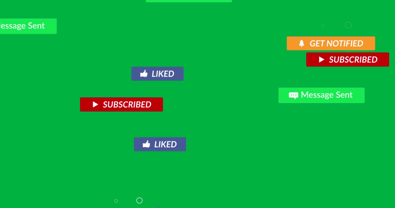 Social Media Interaction Notification Pop-ups on Green Screen