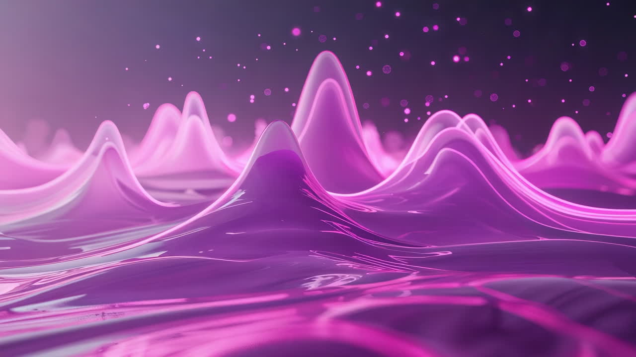 Abstract Pink and Purple Wavy Landscape with Glowing Particles