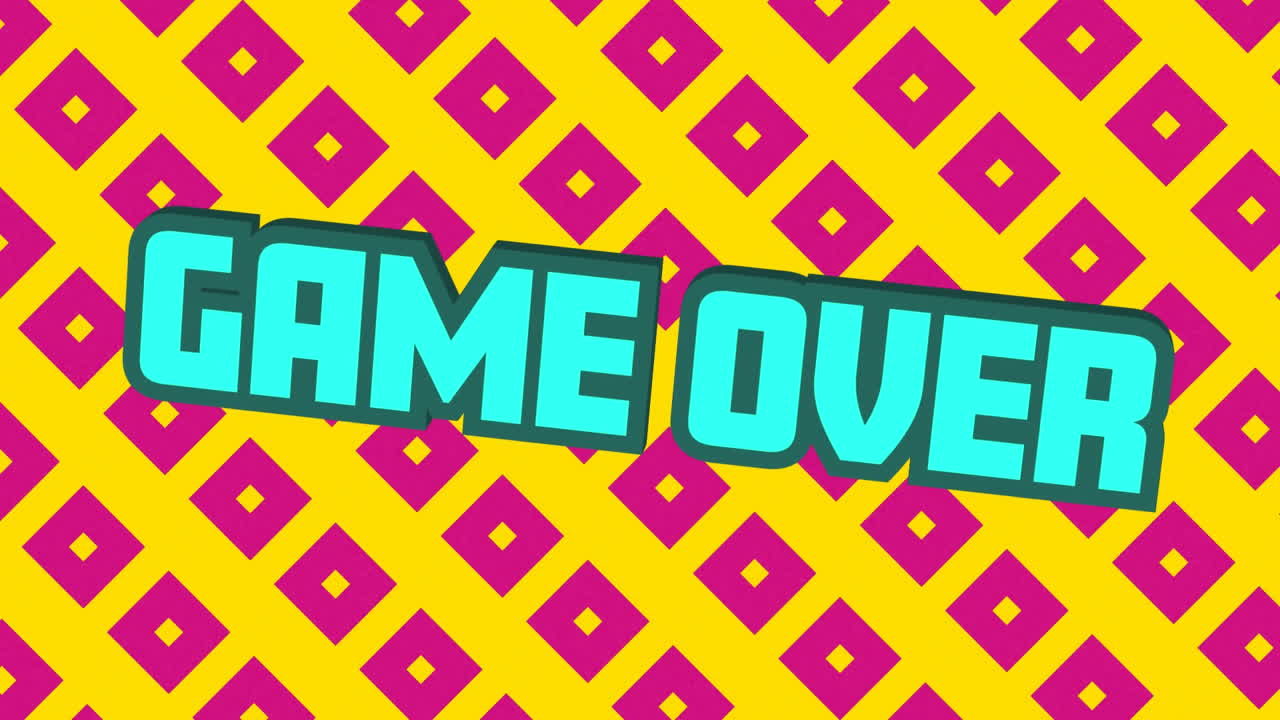 비디오 게임의 경우 노란색에 몽환적인 모양을 가진 애니메이션 "게임 오버" 텍스트.
