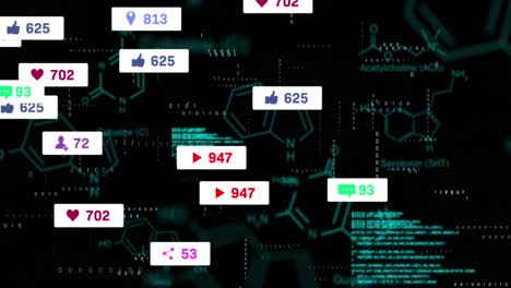 Animation-Von-Social-Media-Symbolen-Und-Datenverarbeitung-Auf-Schwarzem-Hintergrund