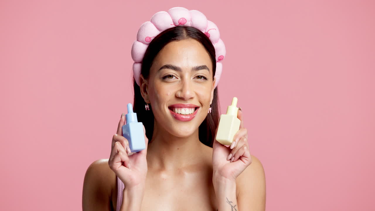 Woman promoting skincare serum