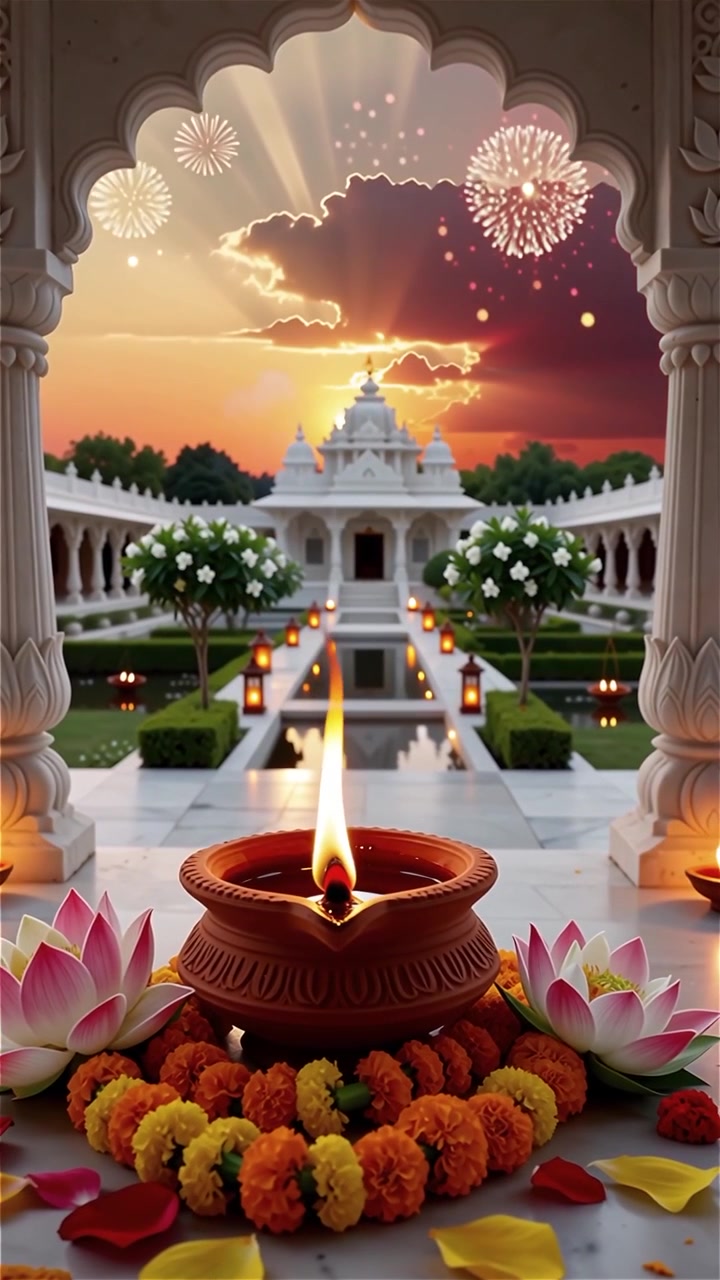 Sfondo del Festival Diwali con lanterne e decorazioni tradizionali Diyas.