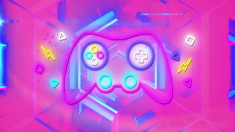 animación del panel de control de juego de neón parpadeando sobre un fondo de neón vibrante