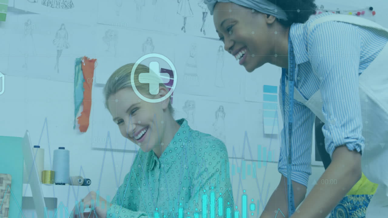 animación del procesamiento de datos financieros sobre diversas personas de negocios en la oficina