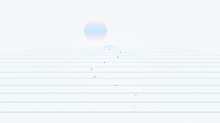 Abstract Digital Grid Landscape with Floating Spheres