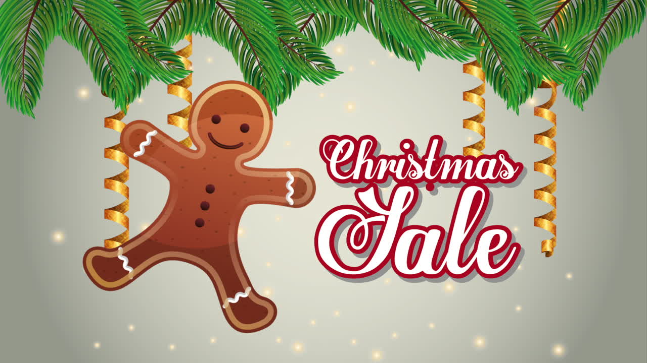 feliz venta de navidad con galletas de jengibre y hojas