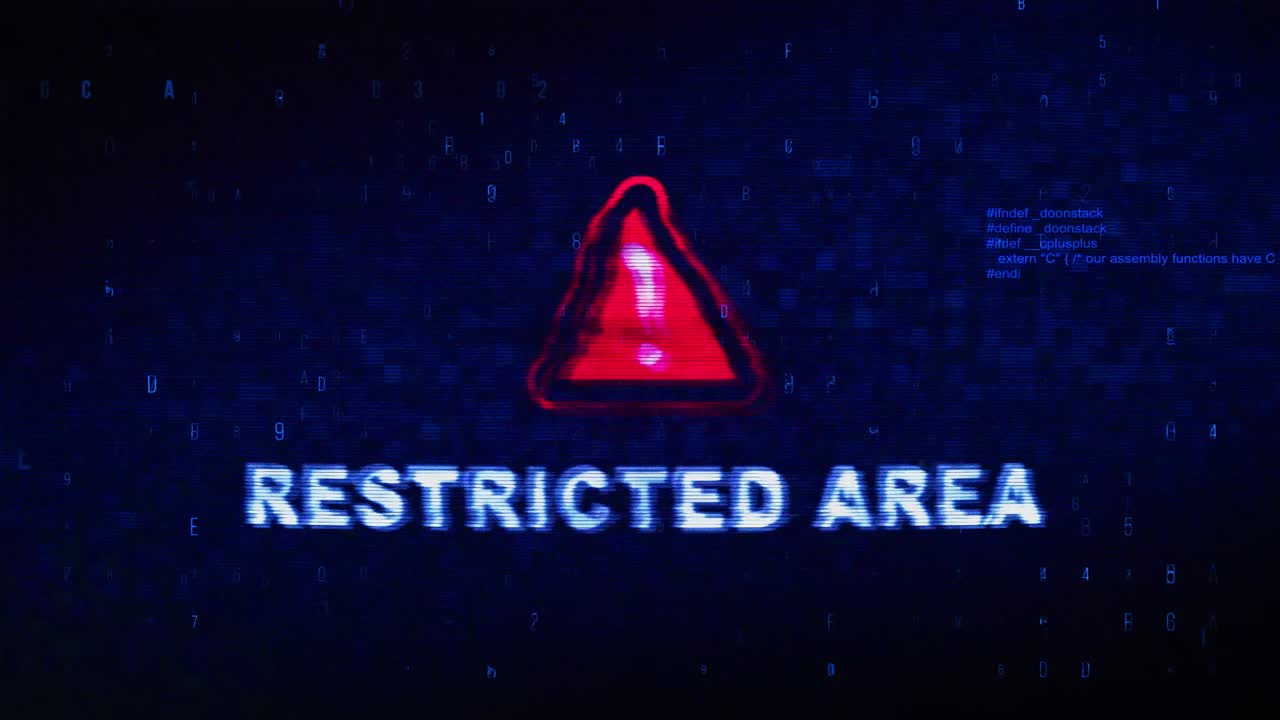Restricted Area Warning Sign on a Pixelated Screen
