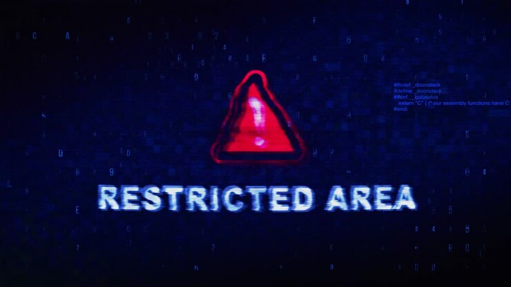 Restricted Area Warning Sign on a Pixelated Screen