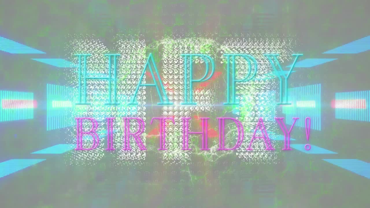 animación de texto de feliz cumpleaños sobre texto de nft.