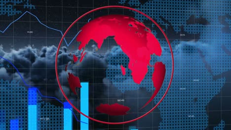 Animation-Der-Finanzdatenverarbeitung-über-Globus-Und-Wolken