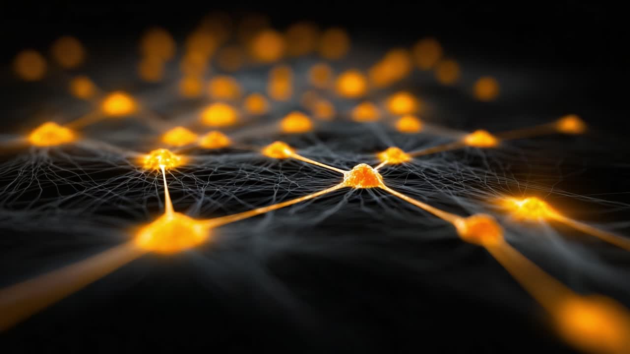 A Stunning Visual Representation of a Network Formed by Bright Orange Nodes Connected by Delicate Lines, Capturing the Intricate Interactions Within a Complex System