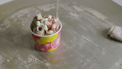 rolled ice cream with marshmallows