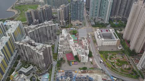 drone footage of tseung kwan o city, hong kong