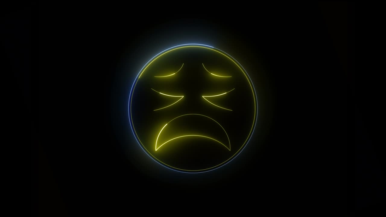 슬픈 이모지 네온 배경, 애니메이션, 루프