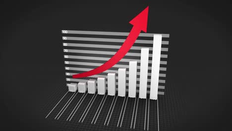 Animation-of-red-arrow,-statistics-and-financial-data-processing