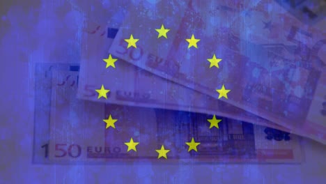 Europa-Flagge-Mit-Ausgeblasenen-Euro-Banknoten