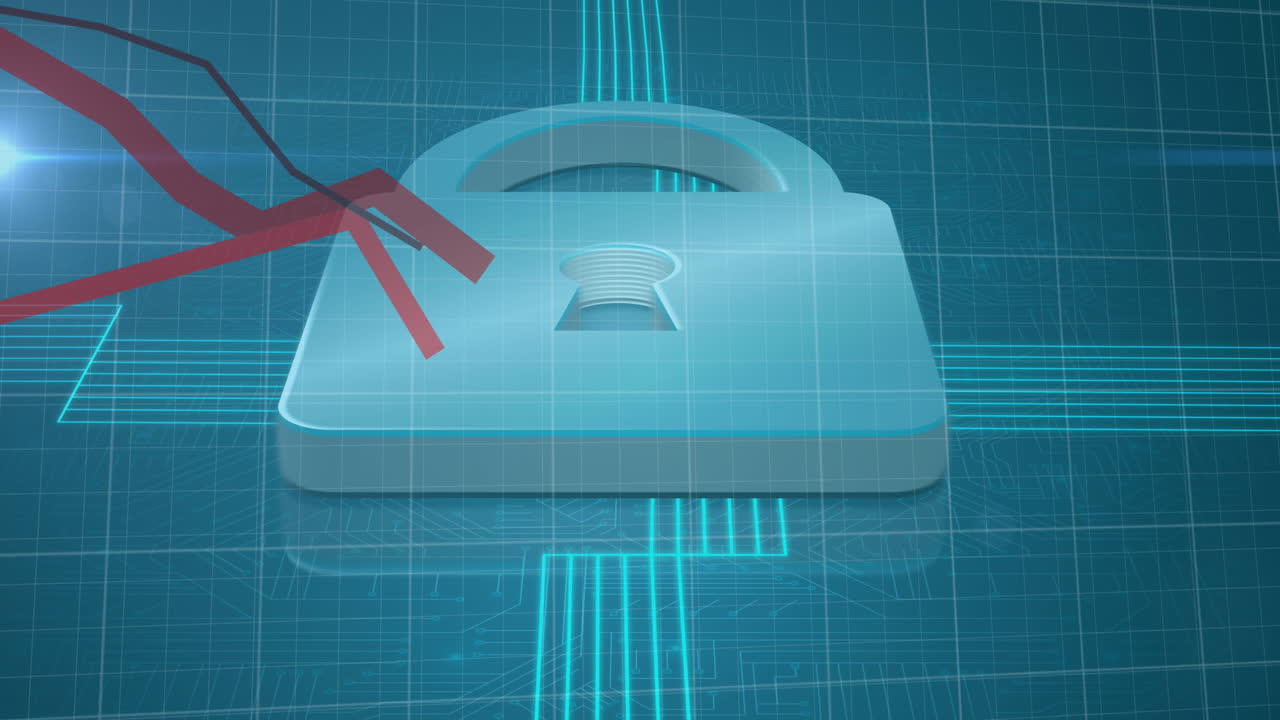 animación de líneas rojas que descienden sobre el candado de seguridad en línea