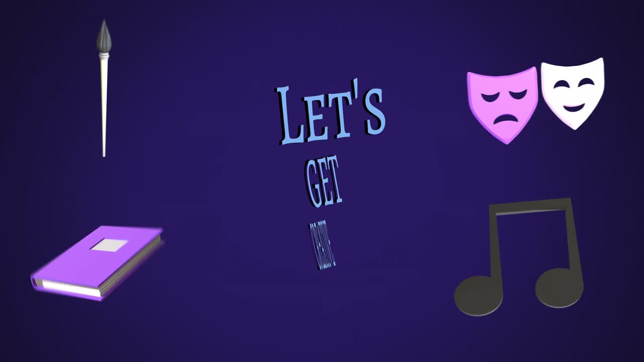 Animation of education icons with let's get creative text over purple background