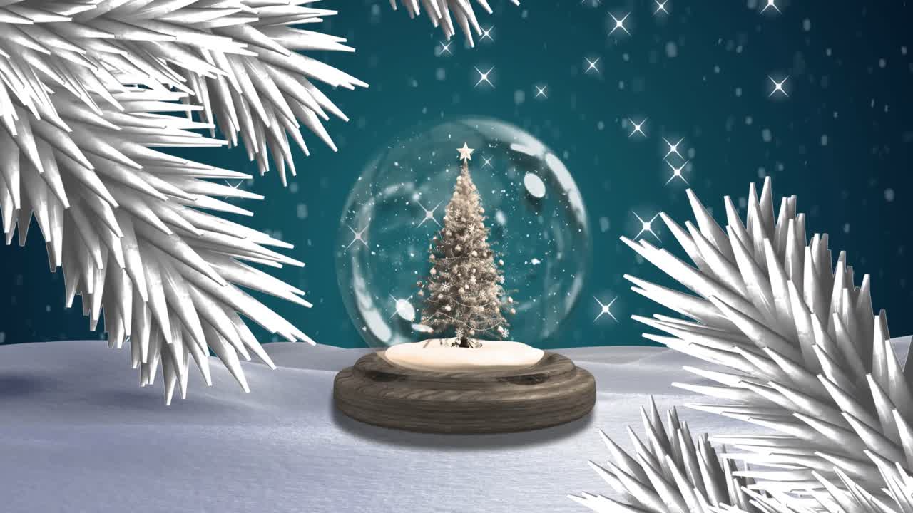 Noel ağacı içeren kar küresi animasyonu.