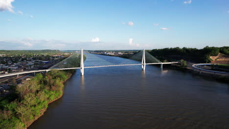 AERIAL---Ironton-Russell-Bridge,-Ohio-River,-Ironton,-Ohio,-spinning-shot