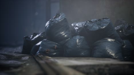garbage bags at city street an night