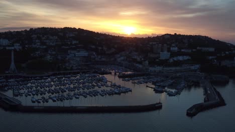 Torquay-Harbour-fly-away-backwards-reveal-Devon-UK