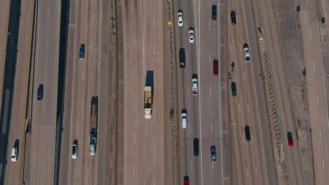 birds eye view of traffic on 59 south and north freeway near downtown houston