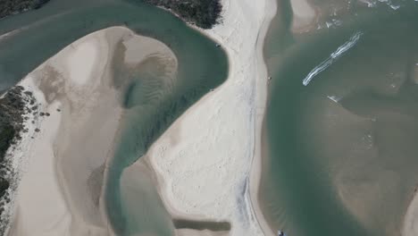 High-flyover-of-sand-tidal-flats-at-bar-of-Noosa-River-in-Australia