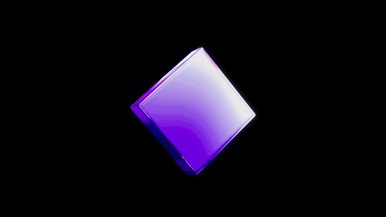 Rotating Purple Glass Cube on Black Background
