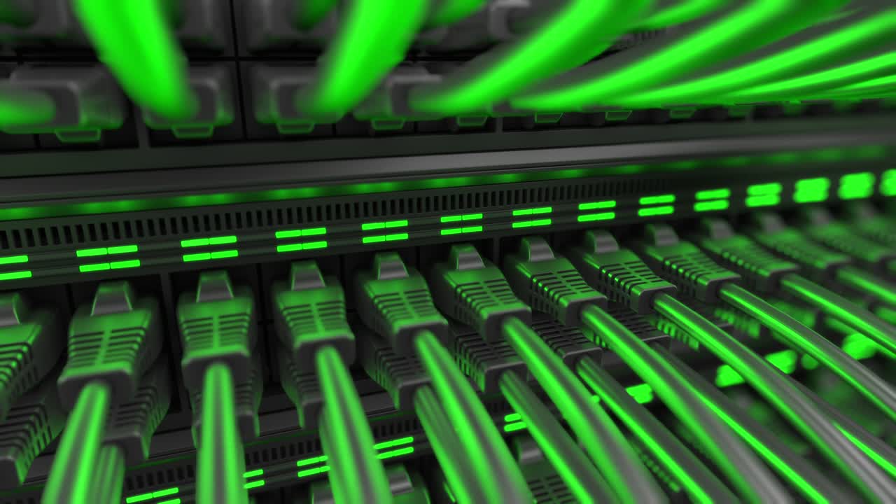 interruptor de red de internet con cables ethernet conectados.