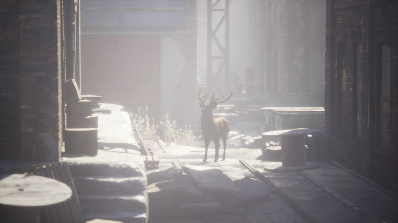 дикие олени бродят по улицам заброшенного города.