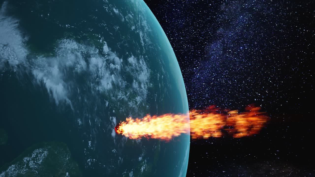 Asteroide infuocato che impatta su un pianeta simile alla Terra