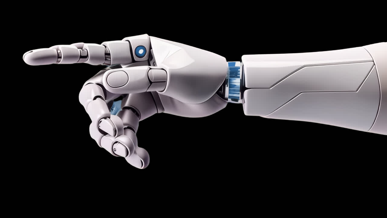 Futuristic robotic hand gesture animation isolated asset, transparent 4K video, alpha channel