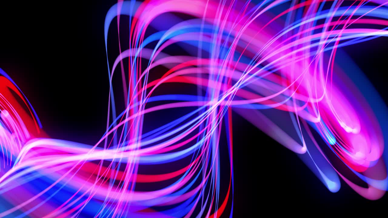 Light flow bg in 4k. Abstract looped background with light trails, stream of red blue neon lines in space move to form looped spiral shapes. Modern trendy motion design background. Light effect,