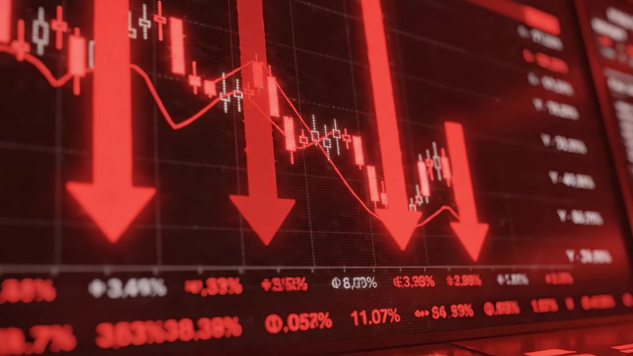 Dramatic Decline in Market Trends: A Visual Representation of Falling Stock Prices Captured in a Dynamic Trading Chart Analysis